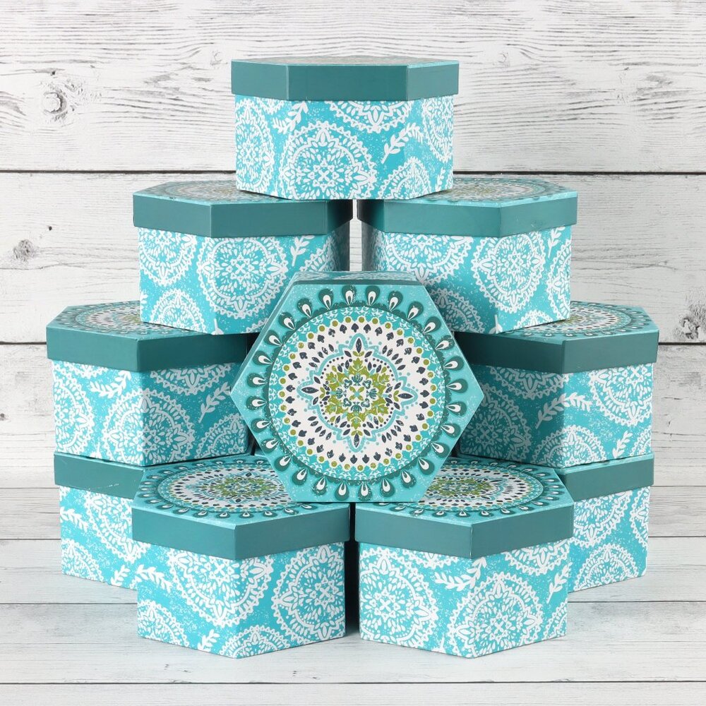 Teal Hexagon Gift Boxes - Set of 6 - Size 3in x 5in